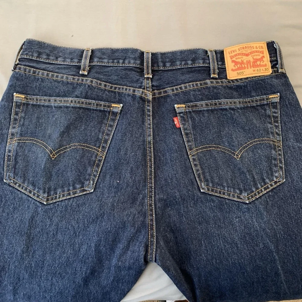 Levis‎ 505 Jeans Mens 40x30 Blue Dark Wash Regular Straight Leg Denim Pants